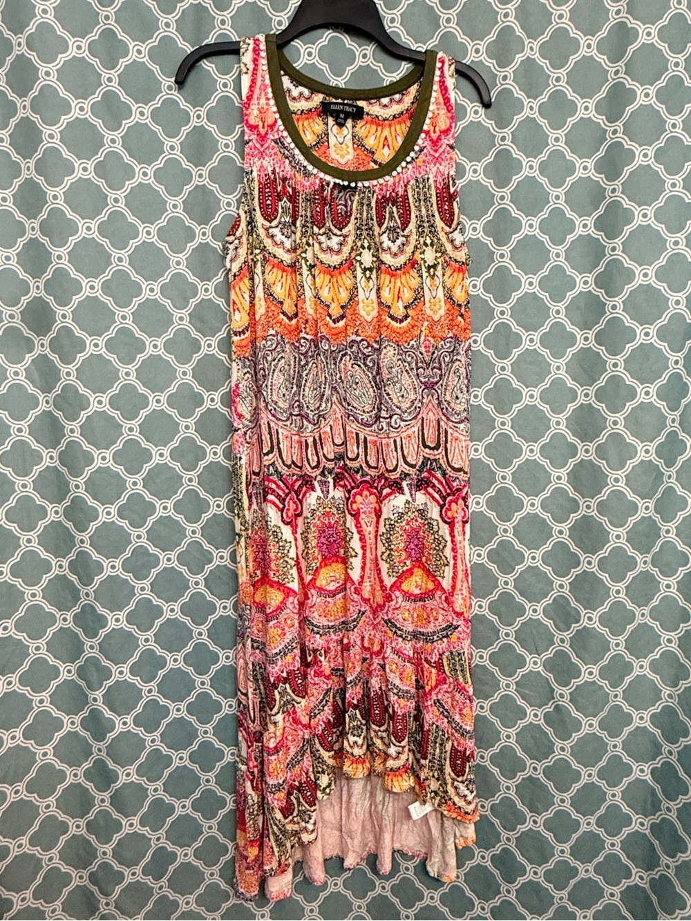 Ellen Tracy Sleeveless Paisley Maxi Dress in Pink, Orange and Yellow
